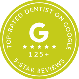 Top Rated Dentist on Google 125 Plus 5 star reviews badge